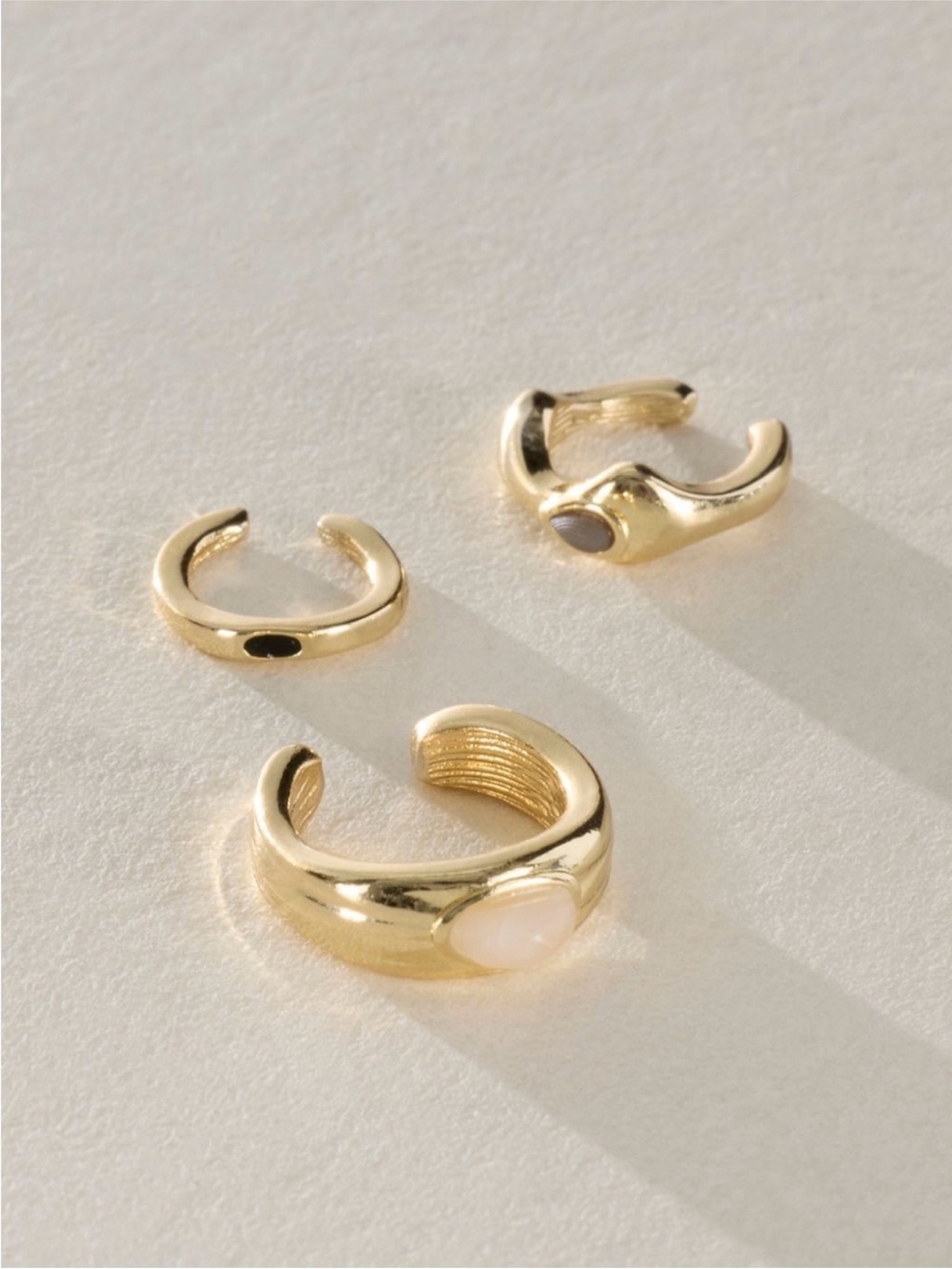 Free People Gold Tone Ear Cuff Trio with Cream and Black Accents